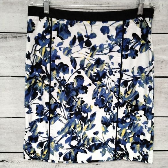 Rafaella Skirt Bright Blue Floral Cotton Spandex Pencil Sz 10 Coquette Office - Picture 2 of 8